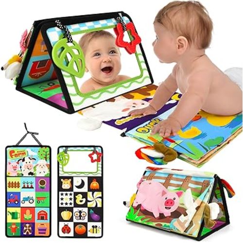URMYWO Tummy Time Toys - Black and White High Contrast Baby Toy for Newborn - Baby Visual Stimulation Mirror - Montessori Sensory Crinkle Toy for Infant 0-3-6-12 Months - Boy Girl Shower Gifts