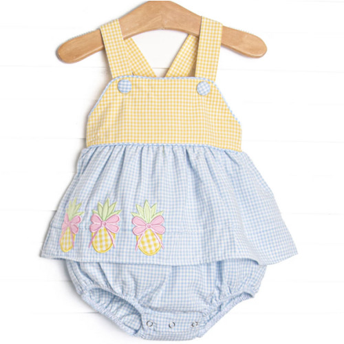 Pineapple Paradise Applique Skirted Bubble, Blue – Stitchy Fish