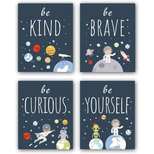 CHDITB Unframed Outer Space Room Decor nspirational Space Art Print Set Of 4(8" x10") Space Wall Art For Boy Room Decorations Kids Picture Planets Canvas Posters For Kids Bedroom Nursery Decor