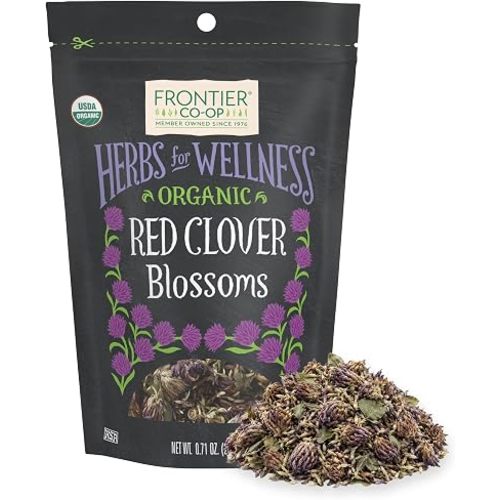 Frontier Co-op Organic Whole Red Clover Blossoms, 0.71oz - Fragrant, Natural and Versatile for Garnishes and Red Clover Tea - Kosher, Non-Irradiated