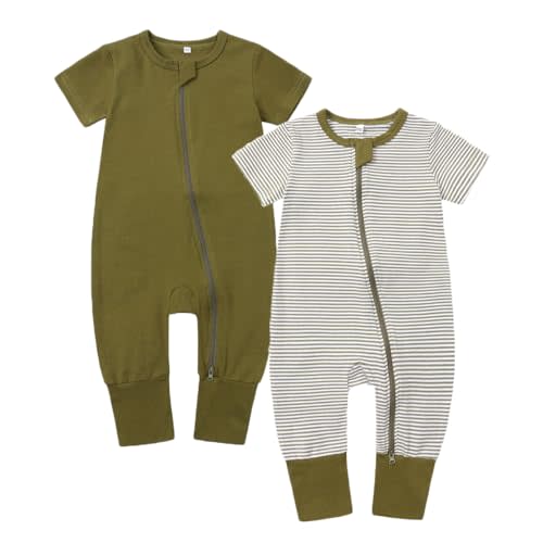 Feidoog Toddler 2 Pack Baby Zipper Rompers Cotton Short Sleeve One Piece Jumpsuit Outfits