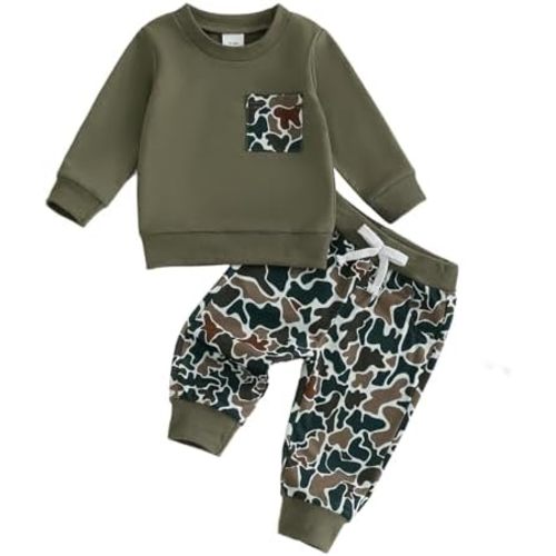 Toddler Baby Boy Fall Winter Clothes Retro Embroidery Duck Hunting Sweatshirt Pullover Camo Pants Outfits