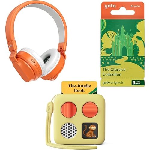 YOTO Mini Bundle + The Classics Collection + Wireless Headphones + Sweetcorn Jacket - Kids Screen-Free Bluetooth Audio Player, All-in-1 Travel Device for Stories Music Podcasts Radio White Noise