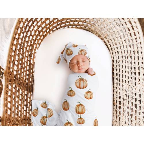 PUMPKIN SWADDLE Blanket Baby Boy Girl Coming Home Outfit Gender Neutral Present Baby Shower Gift Orange Halloween Fall Autumn Hat