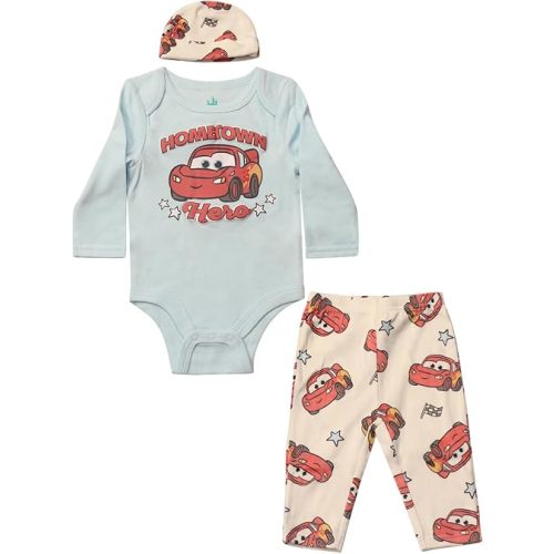 Magic Threadz Disney Clothes Baby Boys Bodysuit, Pants & Hat 3-Piece Outfit – Mickey, Pooh, Stitch, Cars, & Spiderman (0–9M)