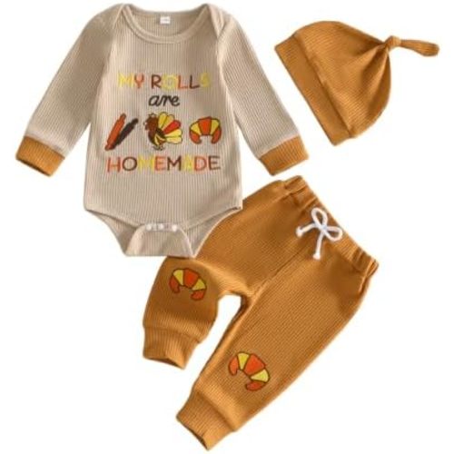My First Thanksgiving Baby Boy Outfit Newborn Infant Romper Pants Hat Set