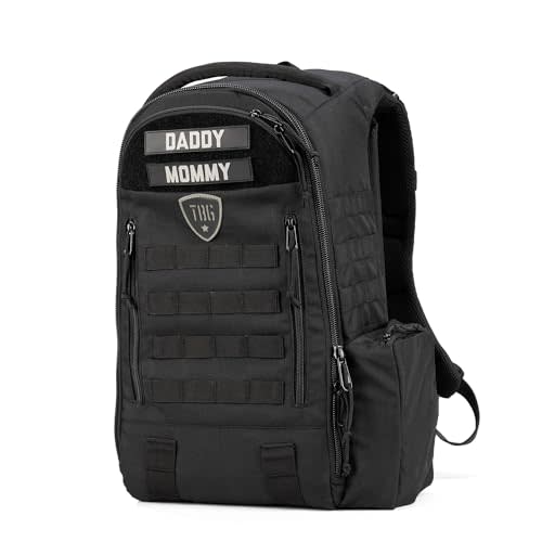 TBG - Mens Tactical Diaper Bag Backpack w/Built-in Changing Mat, Stroller Strap (Black 4th Gen)