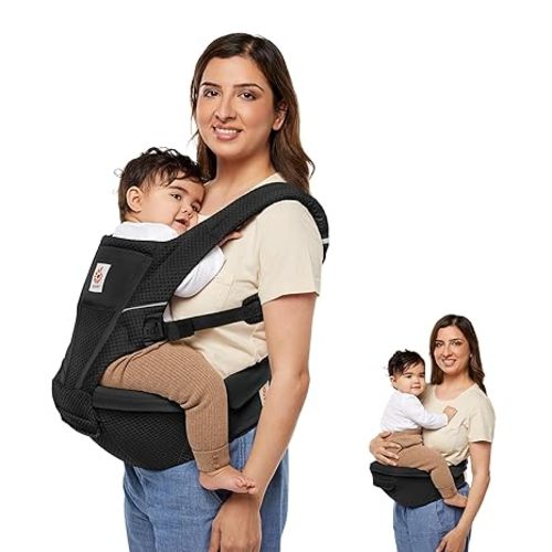 Ergobaby Alta Hip Seat Baby Carrier for Babies & Toddlers 4-48 Months (12-45 lbs) - 3-Position Convertible Ergonomic Baby Carrier with Storage Pocket, Sun Hood, Hip-Healthy Positioning - Onyx Black