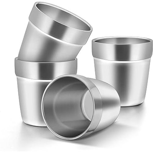 HaWare Metal Cups for Toddlers Kids, 6 Ounce Stainless Steel Double Wall Insulated Tumblers, Espresso Cups Mugs, Stackable Drinking Glasses for Party Camping Outdoor, Dishwasher Safe - 4 Packs