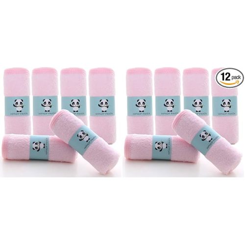HIPHOP PANDA Baby Washcloths, Rayon Made from Bamboo - 2 Layer Ultra Soft Absorbent Newborn Bath Face Towel - Reusable Baby Wipes for Delicate Skin - Pink, 12 Pack