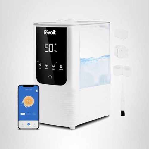 LEVOIT Humidifiers for Bedroom Home, Smart Warm and Cool Mist Air Humidifier for Large Room, Auto Customized Humidity, Fast Symptom Relief, Easy Top Fill, Essential Oil, Quiet, OasisMist4.5L, White