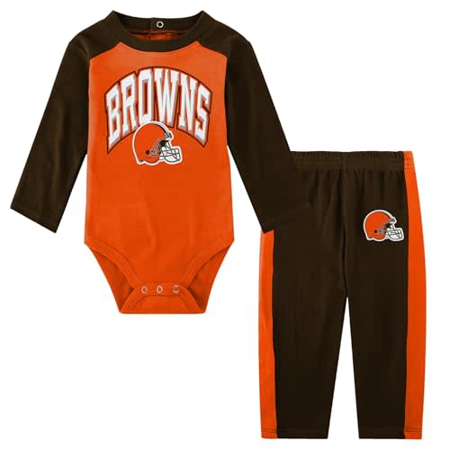 NFL New Born Infant 0/3M-6/9M Officially Licensed Arched Logos 2 Pack Long Sleeve Bodysuit Creeper and Pants Set