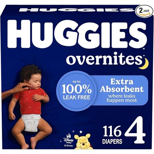 Huggies Size 4 Overnites Baby Diapers: Overnight Diapers, Size 4 (22-37 lbs), 116 Ct (2 Packs of 58), Packaging May Vary