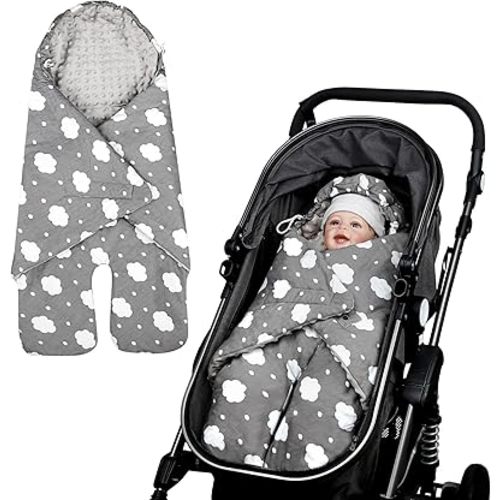 Baby Car Seat Blanket, Winter Car Seat Covers for Babies, Warm Carseat Swaddle Blankets, Thicken Stroller Sleeping Bunting Bag for Infants Boy & Girl, Grey Cloud