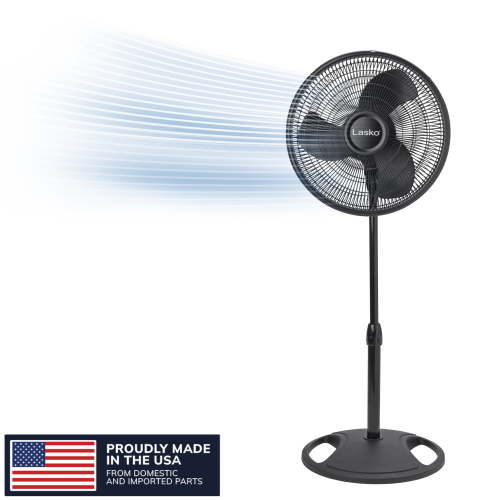 "Lasko 16"" Stand Fan with 3-Speed Oscillation Control for Large Rooms, Adjustable Height & Tilt-Back, S16500, Black, New"