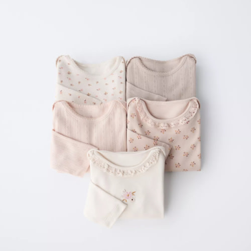 FIVE-PACK OF FLORAL PRINT BODYSUITS - Dusty pink | ZARA United States