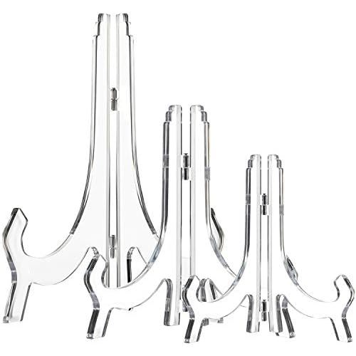 HESTYA 3 Pieces 4.5/7/9.8 Inch Clear Acrylic Easels Display Stands Plate Stands Holders to Display Pictures or Other Items for Weddings, Birthdays, Home Decoration, Tables