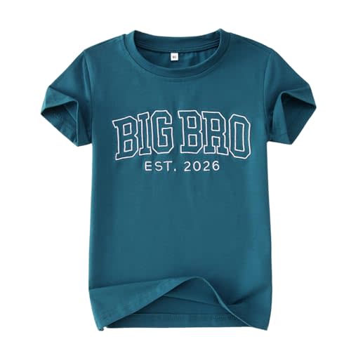 SOFEON Big Brother Shirt Toddler Boy Embroidered Big Bro Est. 2026 T-Shirt Kids Summer Short Sleeve Announcement Tees Tops