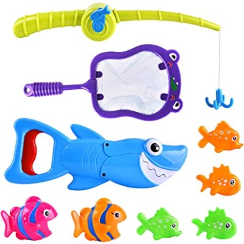 Shark Grabber Baby Bath Toys - Blue Shark with Teeth Biting Action Include 4 Toy Fish - Bath Toys for Kids Ages 4-8 Boys Girls Toddlers Pool Toys (5)