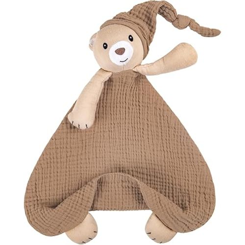 lulumoon Bear Baby Security Blanket: Skin-Friendly Muslin Snuggle Lovey for Travel & Daycare - Newborn Gift for Baby Shower