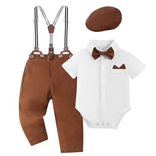 YALLET Baby Boy Clothes Suit Newborn Infant Gentleman Outfits, Formal Dress Shirt+ Bowtie+ Suspender Pants Wedding Party Set