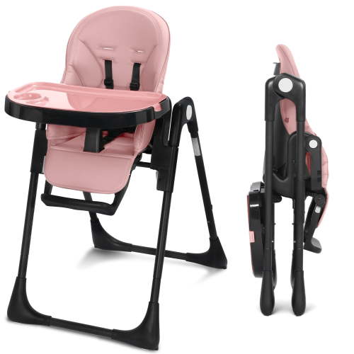 AILEEKISS Foldable High Chair for Baby, Toddler Eating Chair with Detachable Double Trays, Black Pink
