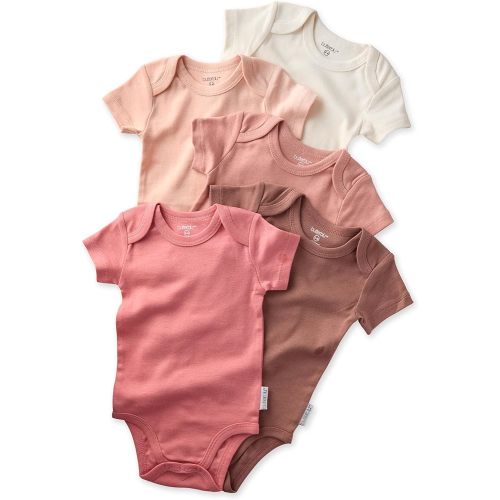 Butterblu Avery 5-Pack Short Sleeve Bodysuits 100% Organic Cotton for Baby Boys & Girls, Sunset, 3-6 Months