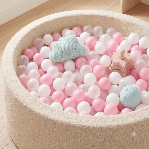 Foam Ball Pit for Toddlers & Kids, Soft Teddy Fleece Indoor Play Pen, 33.5 in Round x 10.4 in High, Beige