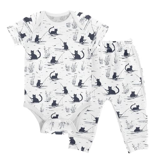 vvfelixl Baby Pants Sets Black Dachshund Long Haired Short Sleeve Baby Clothes for Boys Girls 0-24M