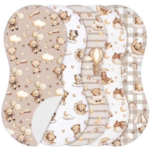 SmoothNovelty 5 Pack Teddy Bear Baby Burp Cloths Soft Absorbent Burping Rags for Newborns 19"x9" Spit up Cloths for Boy Girl Newborn Baby Shower Registry Gifts Set Nursery Decor