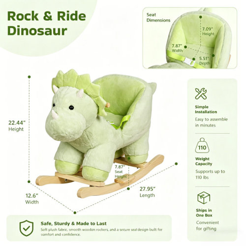ORCHID Soft Plush Rocking Toy With Hand Puppets And Safety Belt,Kids Ride-On Rocking Horse Toy With Lullaby Song | Wayfair