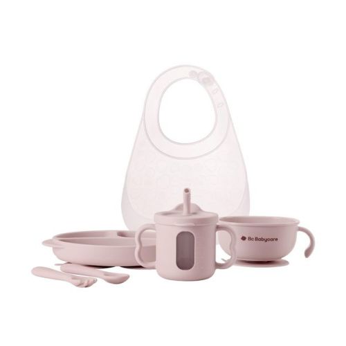 Bc Babycare Little Savor Silicone Baby Feeding Set, 100% BPA-Free Food-Grade Silicone, for Self-Feeding Training, Pink