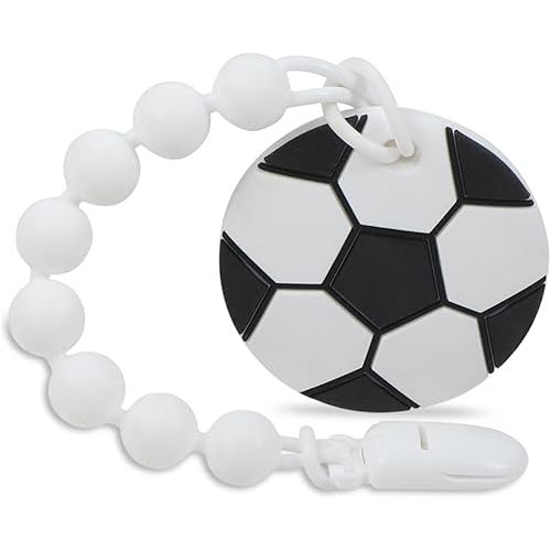 Baby Sports Ball Teething Toys,Food Grade Silicone Teether with One-Piece Pacifier Clip Holder,Shower Gift,Teething Pain Relief for 3 Months+ Boy and Girl,BPA Free,Freezer Safe. (Soccer)