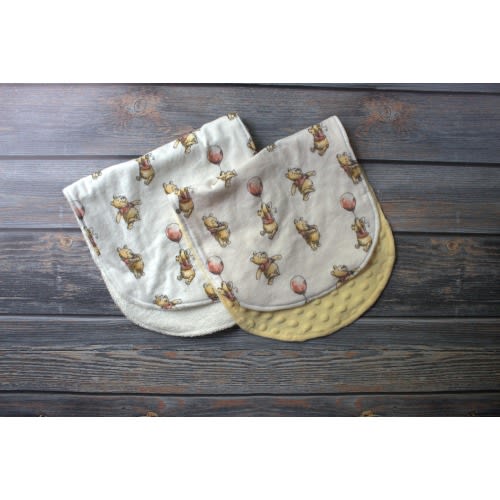 Burp Cloth-Cotton Flannel, White with Winnie The Pooh Floating with Balloons-Large Size
