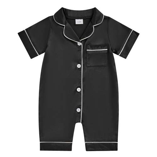 BemeyourBBs Newborn Baby Girl Boy Silk Satin Pajamas Rompers Kids Short Sleeve Button Down Pjs Infant One Piece Jumpsuit Loungewear Sleepwear