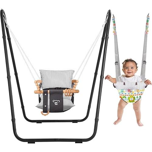 2-in-1 Baby Bouncer Jumper & Toddler Swing, Outdoor/Indoor Baby Swing with 5-Point Safety Harness, Space-Saving Design, Stable and Secure Jumper for Baby