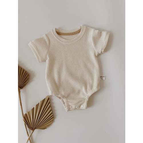 Waffle Short Sleeve Bodysuit | Vanilla