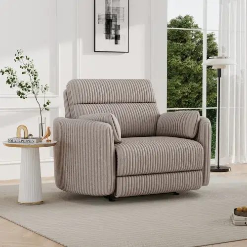 Orren Ellis 52.4" Wide Modern Corduroy Power Glider Recliner With Two Accent Pillows & Charging Ports & Reviews | Wayfair