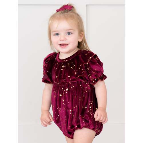 Wine Starry Night Velvet Bubble Romper