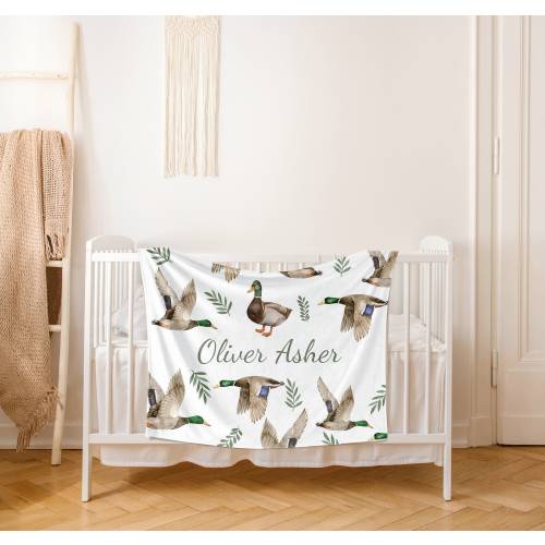 MALLARD DUCK Baby Blanket Name Blanket Personalized Baby Shower Gift Boy Blanket Nursery Crib Bedding Changing Pad Cover Car Seat Cover