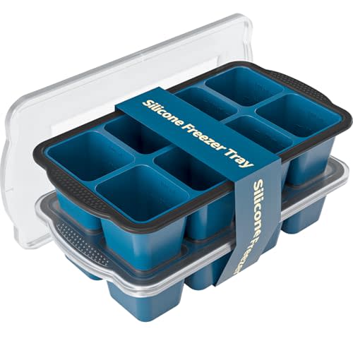 GORCI Ice Cube Tray For Freezer, 16 Large 1/2 Cub Cubes, Silicone Ice Trays For Freezer With Lid, Heavy-duty, Sturdy and Easy to Demold, Suitable for whisky, coffee, Herbs, Purees, 2-Pack