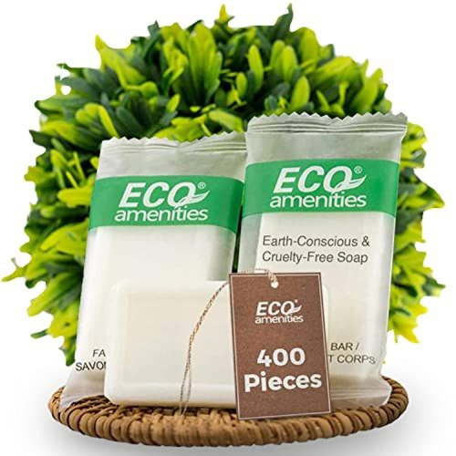 Eco Amenities Bar Soap Bulk - 400 Pack, 0.5 oz Travel Size Soap Bars - Individually Wrapped Hotel Soap - Great for Vacation Rental and Airbnb Toiletries or Hygiene Kits Supplies