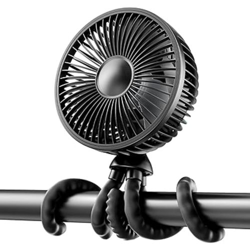 Gaiatop Baby Stroller Fan, 4000mAh Oscillating Mini Portable Fan with Light, 4 Speeds Battery Operated Small Handheld Desk Fan, 360° Rotate Flexible Tripod Clip On Fan for Car Seat Crib Travel Black