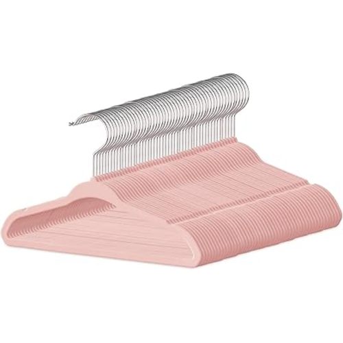 InfiniPower 50 Pack Kids Velvet Hangers, 11 Inch Baby Hangers with Non-Slip Design for Toddler Closet, Infant Clothes, Coats & Skirts, Pink