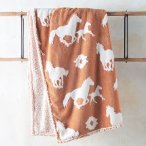 Southwest Wild Horse Fleece Sherpa Blanket 60x80