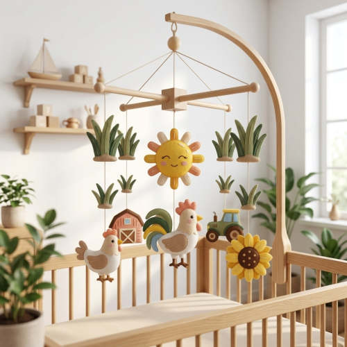 Felt Rooster Baby Mobile, Farm Crib Mobile, Chicken Nursery Decor, Bab – Minoribaby.com