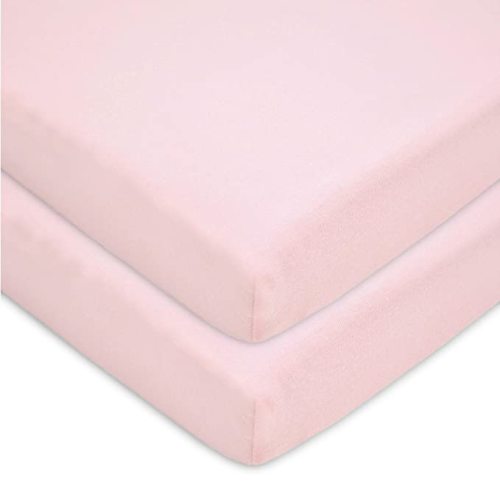 American Baby Company 2 Pack 100% Natural Cotton Fitted Mini Crib Sheets 38" x 24" - Soft & Breathable Small Nesting Portable Sheets, Fits Pack N Play Mattresses, Pink, for Boys & Girls