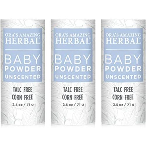 Ora's Amazing Herbal Baby Powder, Talc, Cornstarch and Grain Free 2.5oz, Made in The USA (Unscented 3 Pack)