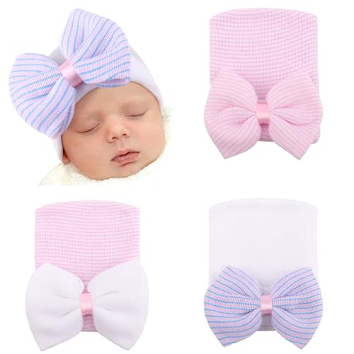 DRESHOW BQUBO Newborn Hospital Hat Infant Baby Hat Cap with Big Bow Soft Cute Knot Nursery Beanie