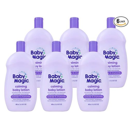 Baby Magic Calming Lotion, Lavender & Chamomile, Helps Comfort & Relax Before Bedtime, Vitamin Enhanced, Dermatologist Recommended, Hypoallergenic, Free of Parabens, 16.5 Fl Oz (6 Pack)